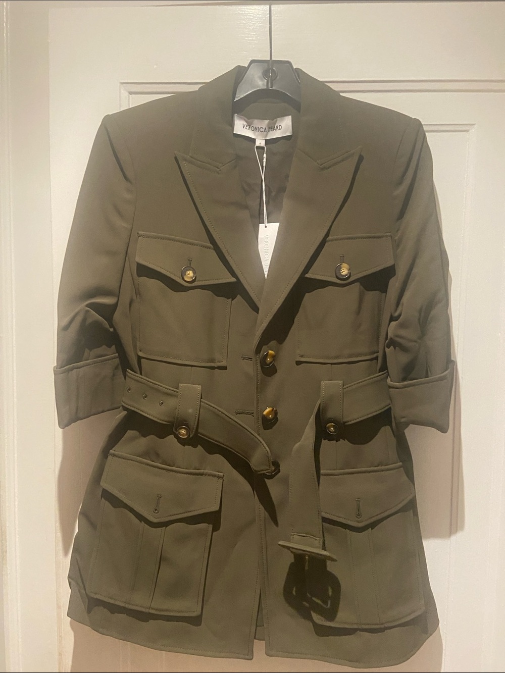 Veronica Beard Olive Military Field Belted Jacket